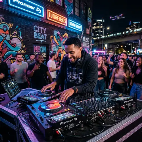 Urban Pioneer DJ Equipment Display | Energetic Soundscape