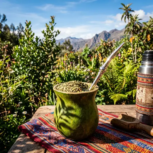 Energising Yerba Mate Scene: Vibrant Traditional Drink Visual