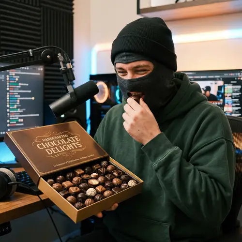 Male Internet Personality Enjoying Delicious Chocolates