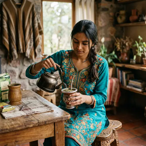 Young South Asian Woman Preparing Yerba Mate with Grace