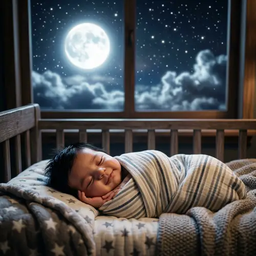 Adorable Baby Sleeping under Moonlit Sky