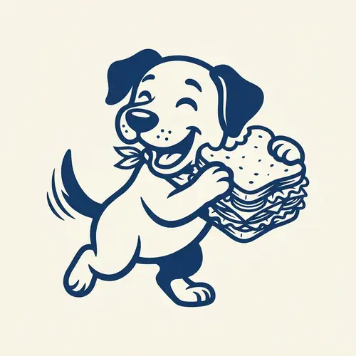 Friendly Dog Mascot Biting a Sandwich or Cake