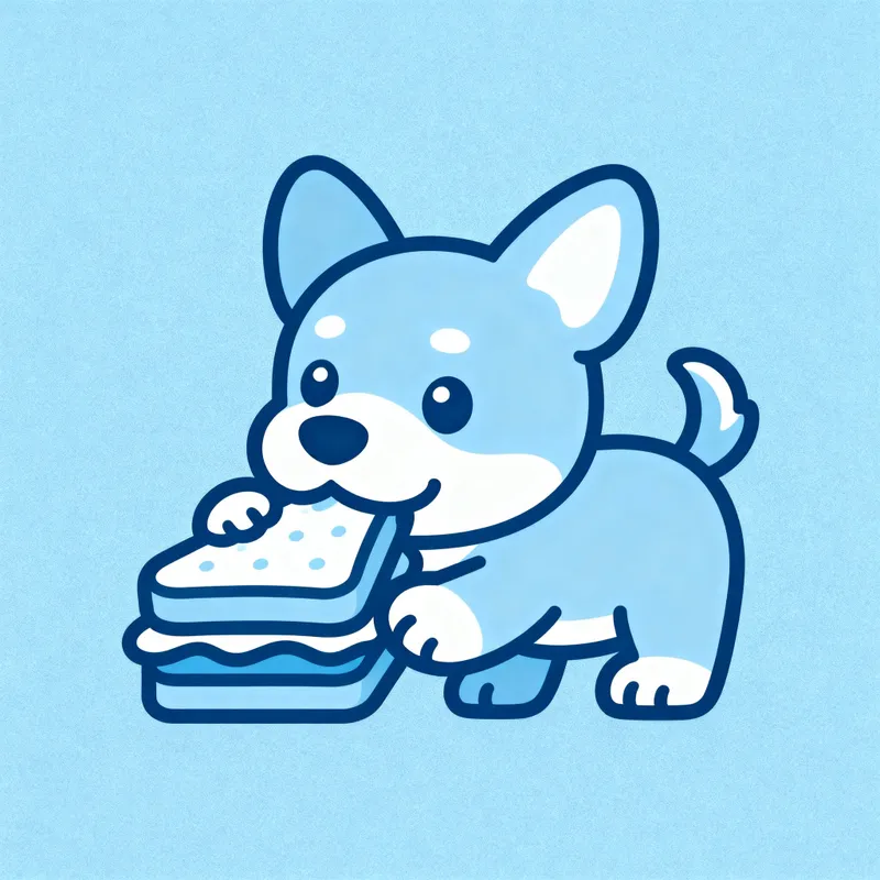 Friendly Dog Mascot Biting a Sandwich or Cake