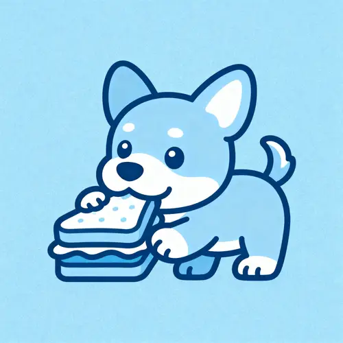 Friendly Dog Mascot Biting a Sandwich or Cake