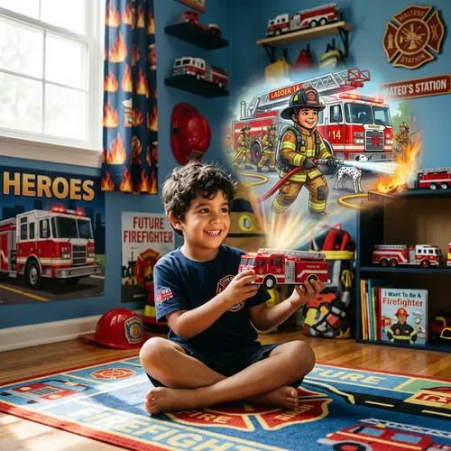 Young Hispanic Boy Dreaming of Becoming a Firefighter