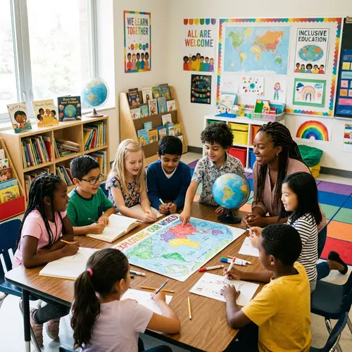 Inclusive and Equitable Education: Multicultural Classroom Scene