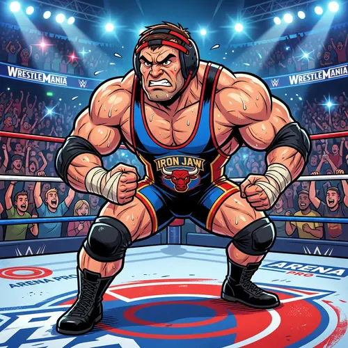 Bold and Muscular Wrestler in Professional Wrestling Attire