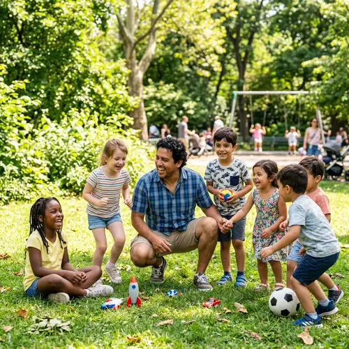 Jesús Playing with Diverse Children in a Sunny Park