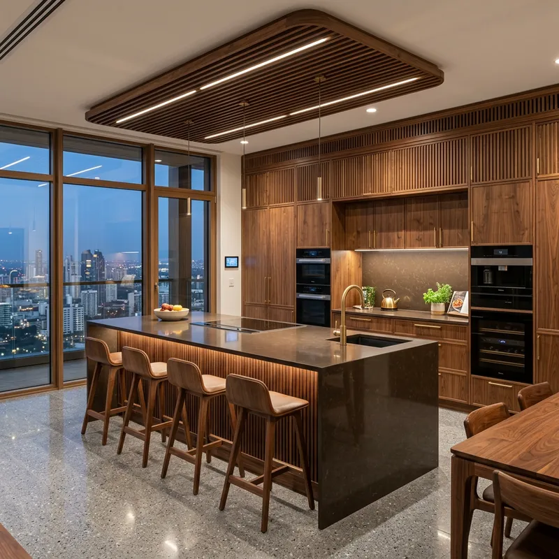 Realistic Futuristic Kitchen Design | High-End Wood Finishes