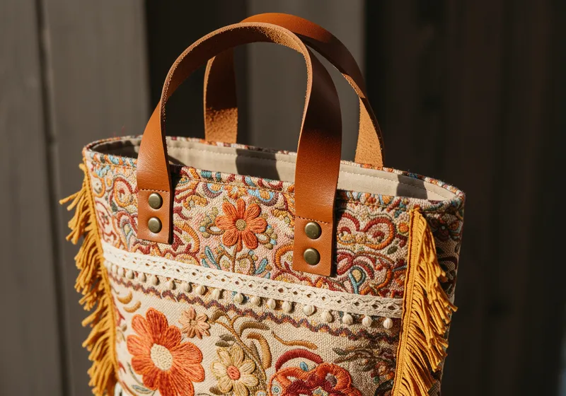 Chic Boho Wine Tote Bag with Leather Handles