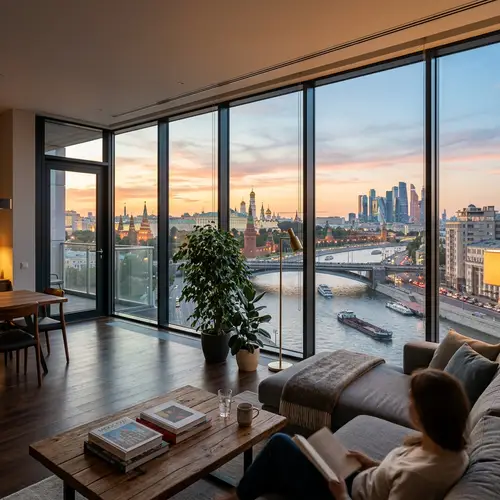 Apartment with Panoramic Windows Overlooking Moscow River