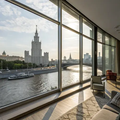 Apartment with Panoramic Windows Overlooking Moscow River