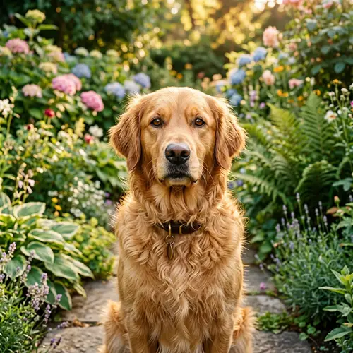 Professional Dog Photography in Lush Garden | Realistic 8K Pet Portrait