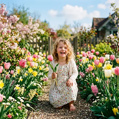 Capturing the Essence of Spring: Vibrant Child in Blossoming Garden