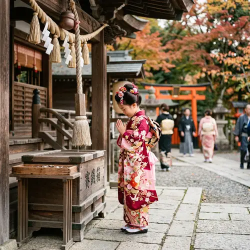 Japanese Shichi-Go-San Festival: Child in Traditional Attire at Shrine