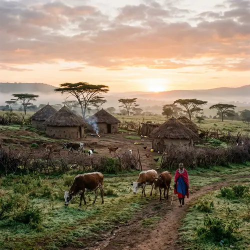 Tranquil Rural Scene in Kenya at Dawn