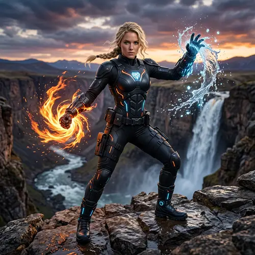 Blonde Woman in Elemental Manipulation Super Suit