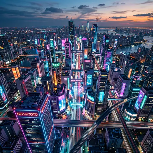 Futuristic Cityscape at Dusk - Neon Color Palette | Urban Energy
