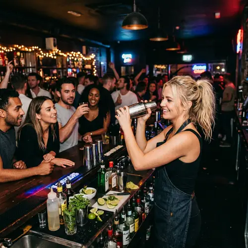 Blonde Bartender Shaking Cocktails in Nightclub