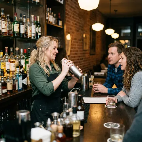 Blonde Bartender Mixing Cocktails for Guests