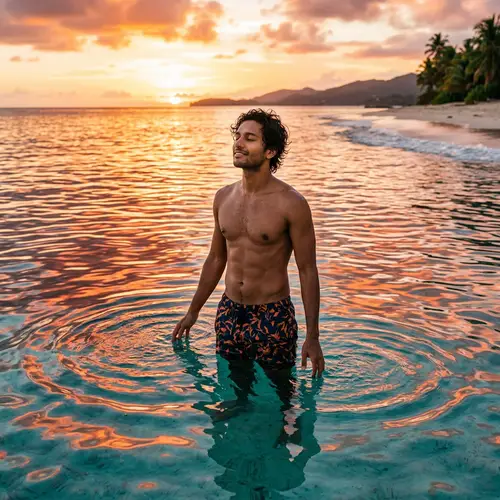 Serenity in Nature: Tranquil South-Asian Man in Clear Water