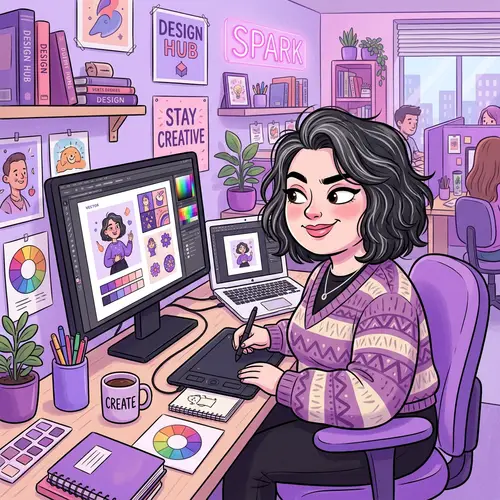 Cartoon Character Design - Plump Cheeky Graphic Designer Girl