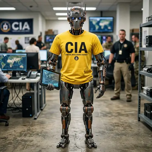 Robot in Yellow CIA T-Shirt