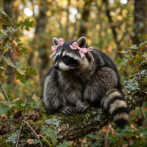 Adorable Raccoon with Pink Bows | Wildlife Photography
