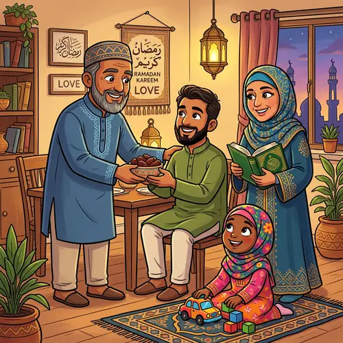 Cartoon Muslim Family Illustration: Unity and Love