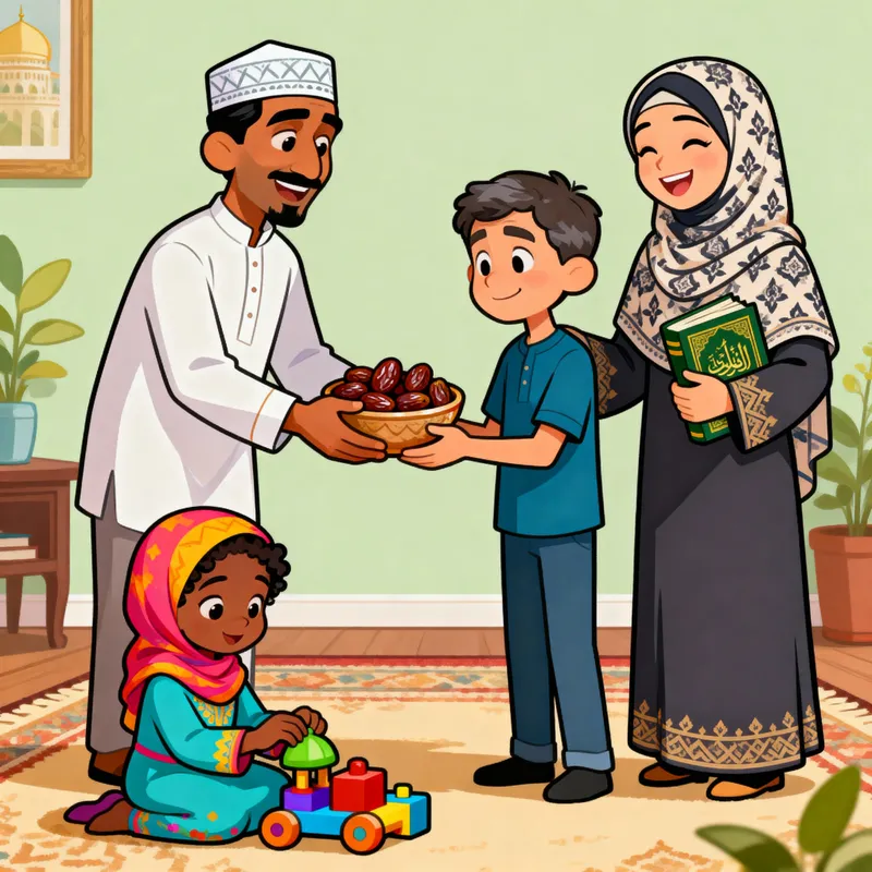 Cartoon Muslim Family Illustration: Unity and Love