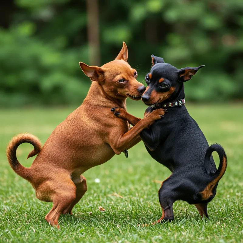 Brown and Black Min Pin Playtime in 8K Detail
