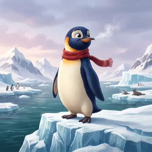 Adorable Penguin Standing in Snowy Environment on Iceberg | Pixar Style