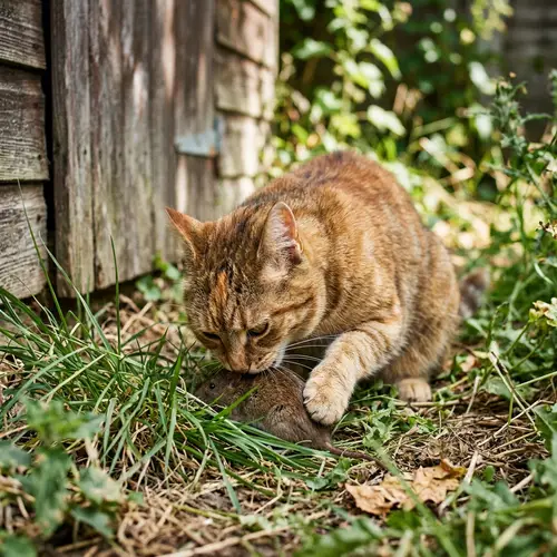 Cat Eating Rat - Feline Feasts