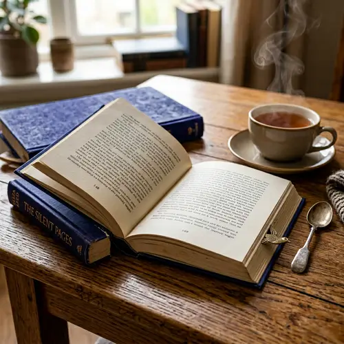 Vintage Book on Polished Wooden Table | Rich Indigo Cover