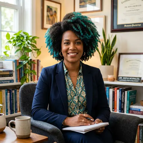 Afro-Latina Psychologist with Teal Tipped 4B Textured Hair