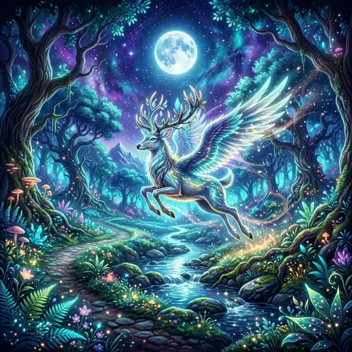 Mystical Creature in a Moonlit Forest