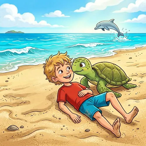 Boy and Sea Turtle: A Beach Adventure