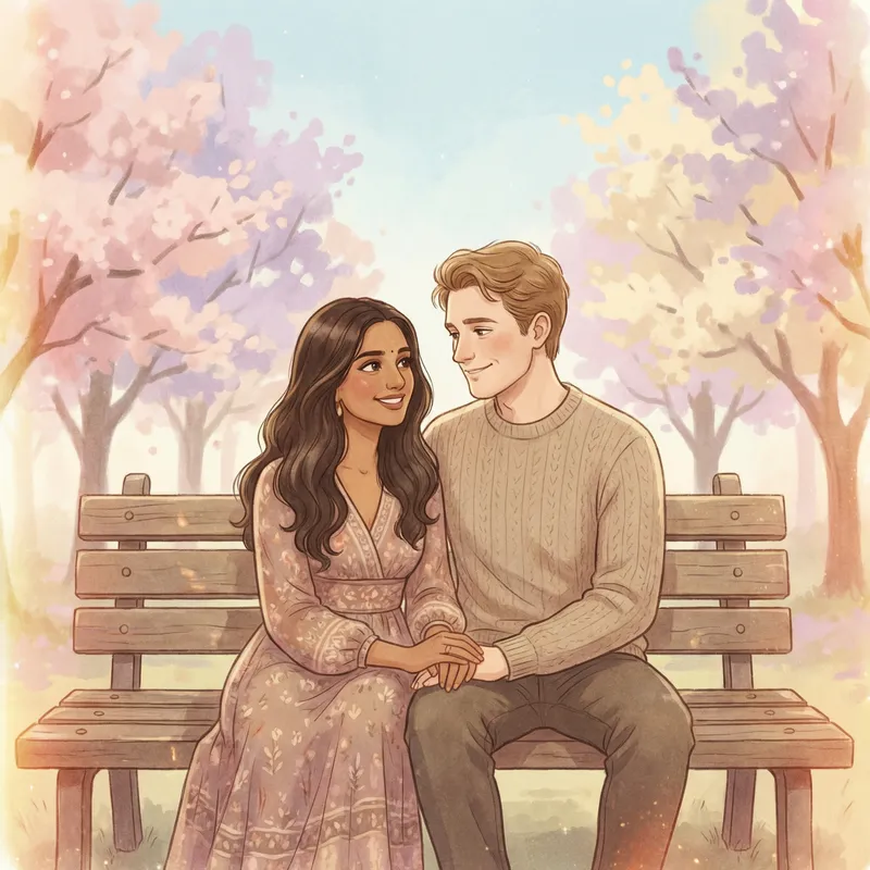 Romantic Couple Illustration in Soft Pastels