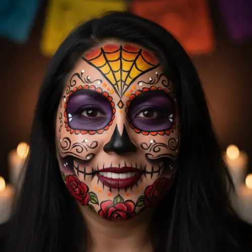 Vibrant Hispanic Model in Day of the Dead Makeup