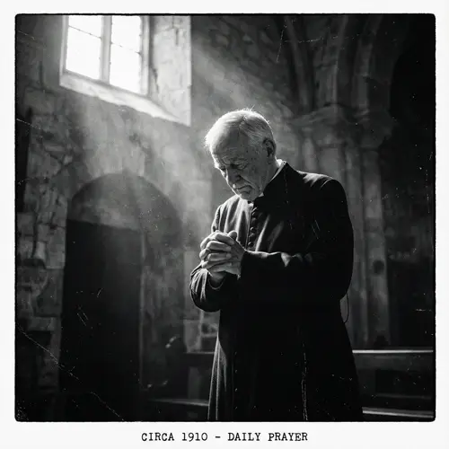 Solemn Priest in Dimly Lit Church | Spiritual Documentary Photography