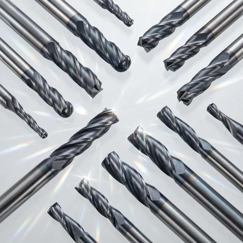 Coated Carbide End Mills on Transparent Background