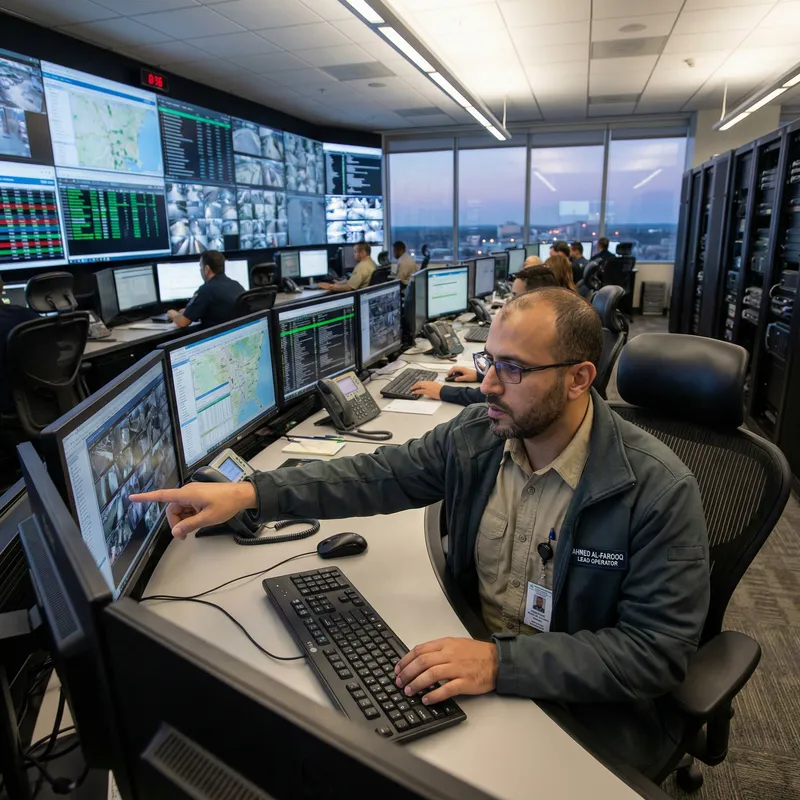 Man in Central Monitoring Multiple Screens Working Man in Central Monitoring Multiple Screens Working