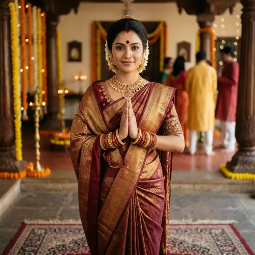 Traditional Indian Saree: Elegant South Asian Woman in Saree & Jewelry