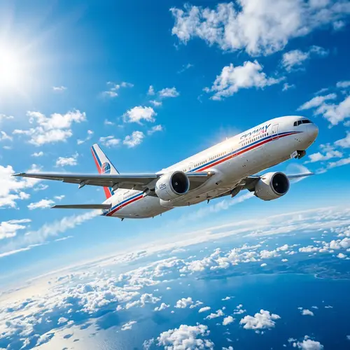 Gleaming White Airplane Soaring Through Clear Blue Sky