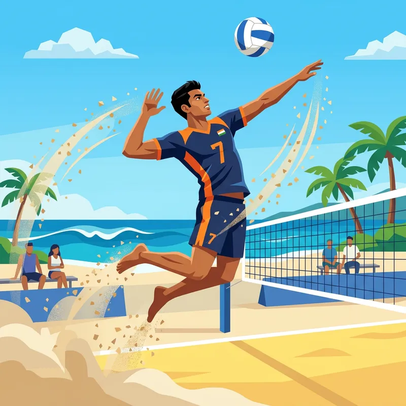Athletic Volleyball Player Spiking Ball - Vector Graphic