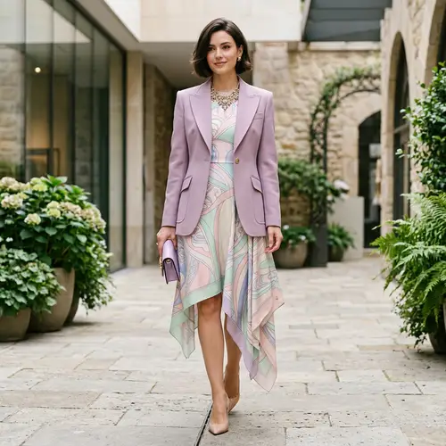 Sophisticated Dress with Asymmetrical Hem and Structured Blazer