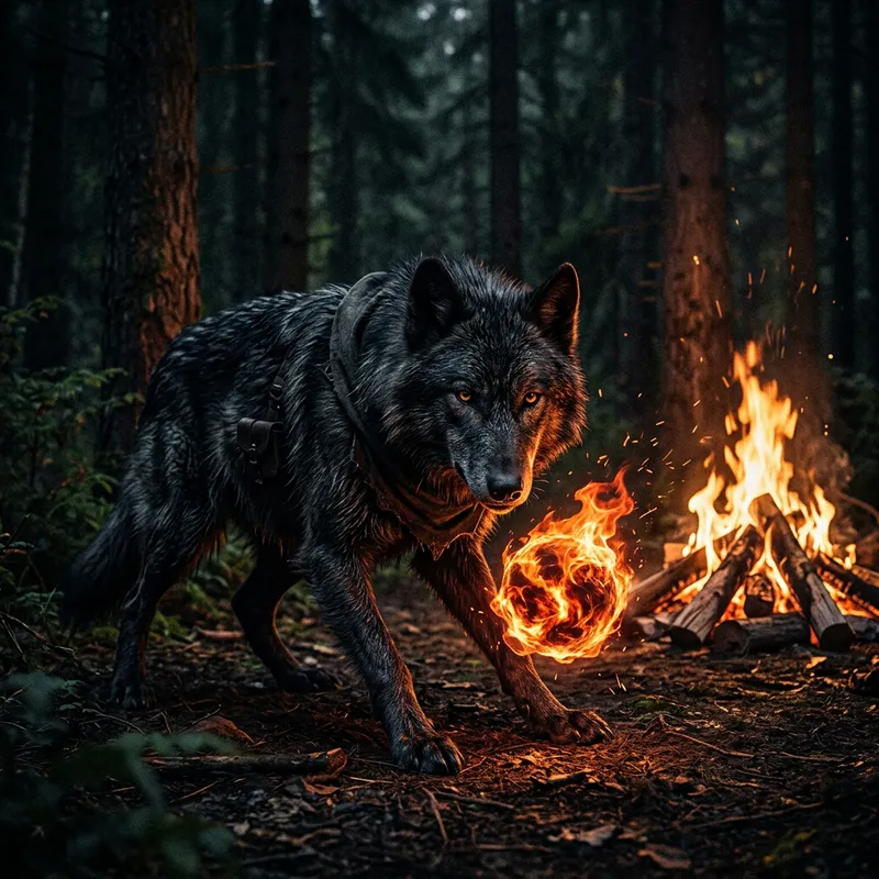 Wolf Assassin with Flame Ball - A Fiery Spectacle Wolf Assassin with Flame Ball - A Fiery Spectacle