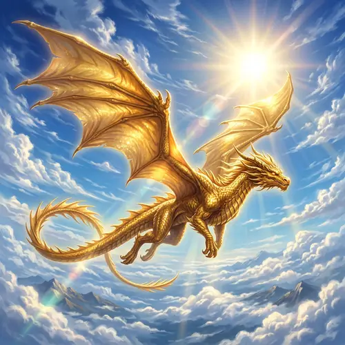 Majestic Golden Dragon Soaring in Sunlight