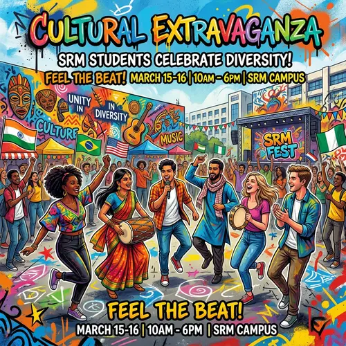 Vibrant Cultural Extravaganza Poster with Diverse SRM Students