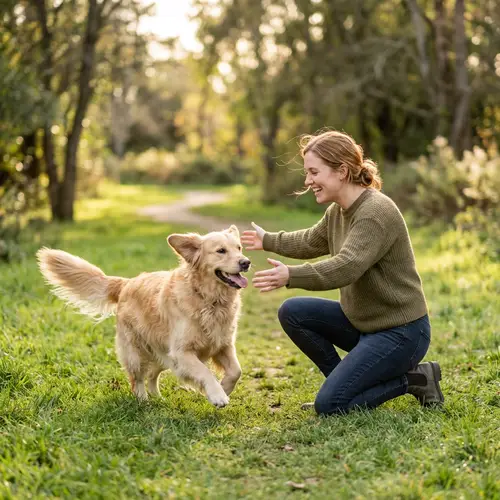 Joyful Golden Retriever and Female Owner | Bond of Love and Friendship
